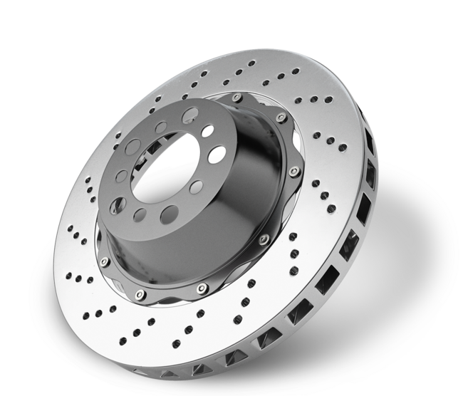 A polished, ventilated brake disc showcasing precision engineering. This image connects to SCRIBOS solutions for automotive parts, which protect against counterfeit components, ensuring safety and performance in vehicles.