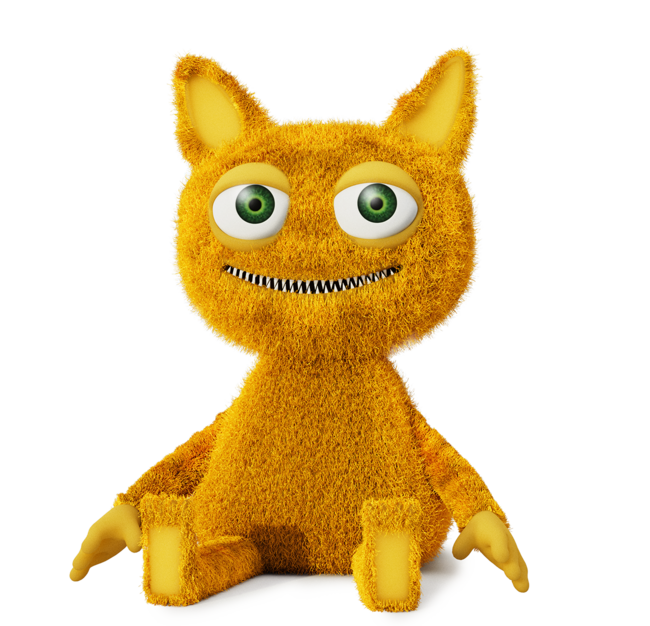 A cheerful, fuzzy yellow mascot with wide green eyes, symbolizing the licensing industry. It represents SCRIBOS’s role in protecting licensed products from counterfeiting while enhancing transparency and communication between licensors, licensees, and end consumers.